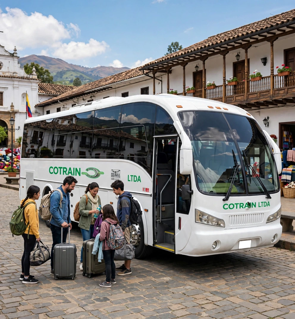 Familia realizando una excursión turística en Colombia con transporte especial de Cotrain Ltda